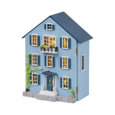 Imagem de Mini Casa De Bonecas De Madeira Princesa Rosa Com Móveis E Luz, Kit De