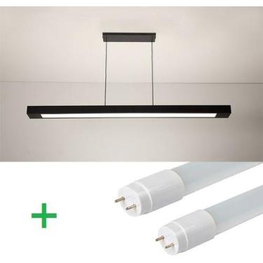 Imagem de Luminária Pendente Retangular 65cm Preto + 2 Lâmpada TuboLED 9w - Bell