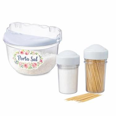 Imagem de Kit Saleiro Cristal Parede + Saleiro e Paliteiro de Mão Plástico Trans