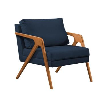 Imagem de Poltrona Mona Monique Luxo Base Madeira Maciça Cerejeira Veludo Azul