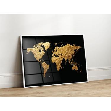 Imagem de Quadros Decorativos com Moldura Acrilico Cristal  Mapa Mundi Dourado p