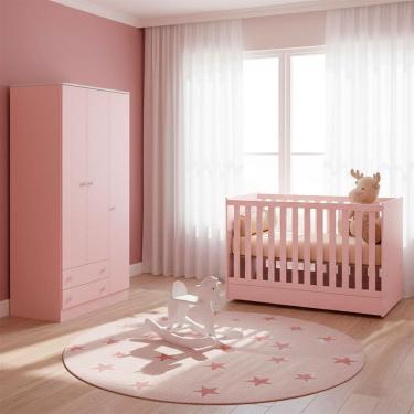 Imagem de Quarto de Bebe Infantil Doce Sonho Berco Vira Cama e Guarda Roupas Multiuso Qmovi