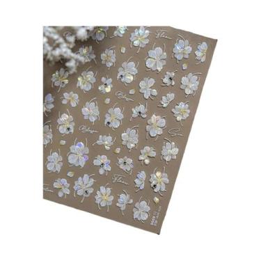 Imagem de Adesivo De Unha 5D Floral Preto E Branco Com Pétalas Douradas Transpar