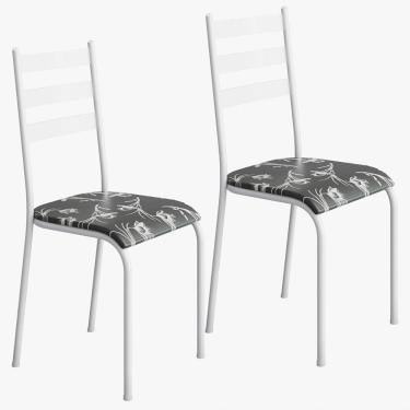 Imagem de Kit 2 Cadeiras 541 Sala Jantar Cozinha Pés Aço Tubular Floral Branco