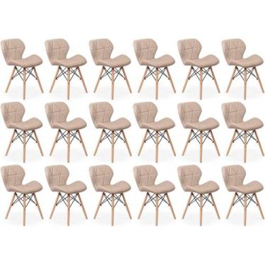 Imagem de Kit 18 Cadeiras de Jantar Charles Eames Slim Wood Estofada - Nude - Ma
