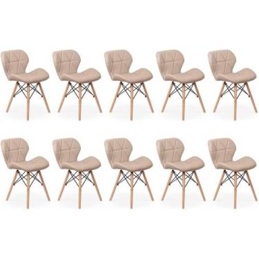 Imagem de Kit 10 Cadeiras de Jantar Charles Eames Slim Wood Estofada - Nude - Ma