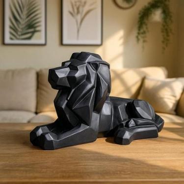 Imagem de Escultura Decorativa Leão Geométrico em Resina Design Moderno - Parais