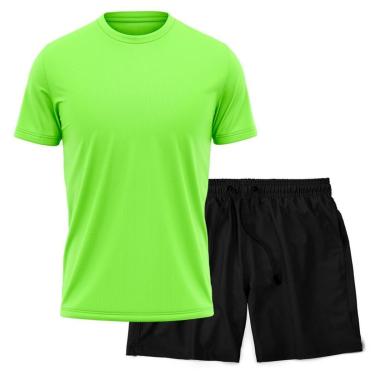 Imagem de Kit Short Praia Academia Passeio Treino Preto + Camiseta Manga Curta Masculina-Masculino