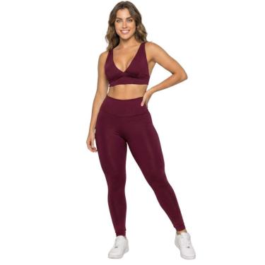 Imagem de Conjunto Top Bojo Costa Cruzada e Calça Suplex Vekyo Roupa Para Academia Moda Fitness Musculação-Feminino