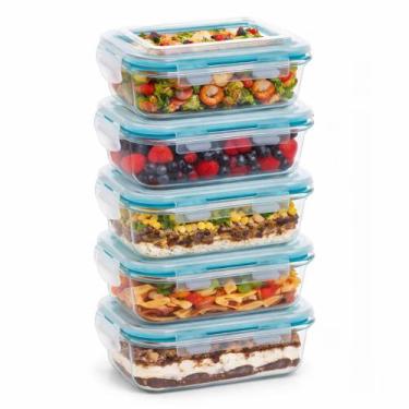 Imagem de Kit 5 Potes Herméticos Vidro 640ml Retangular Marmita Almoço - Wellmix