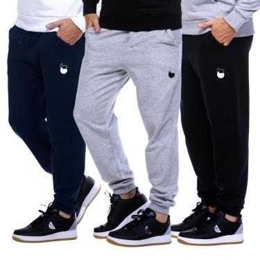 Imagem de Kit 3 Calças Moletom Masculina Bolso, Punho, Elástico e Cordão-Masculino