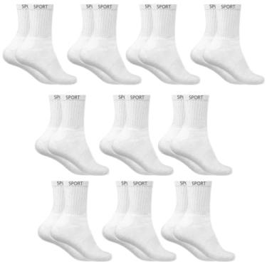 Imagem de Kit 10 Pares de Meia Adulto Masculina Esportiva Cano Alto Algodão Sport Cor:Branco;Tamanho:37-43;Gênero:Masculino