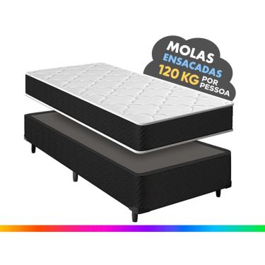 Imagem de Cama Box Solteiro + Colchão Molas Ensacadas Pergola Europillow 78x188x63cm