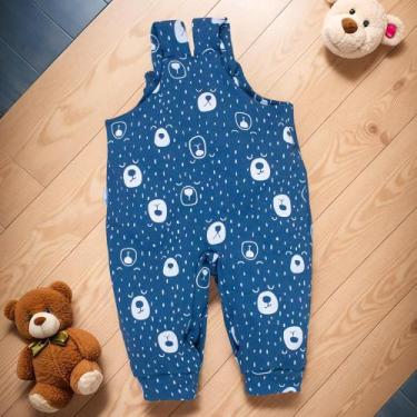 Imagem de Jardineira para Bebê Longa Minimalista Urso em Azul Escuro - Era Uma V