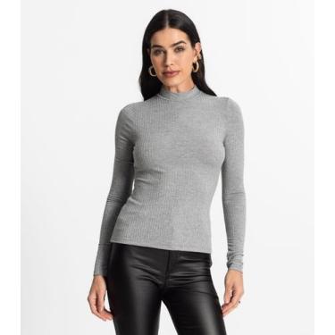 Imagem de Blusa Manga Longa Feminina Canelada Select Cinza, G, Cinza