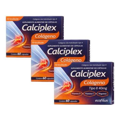 Imagem de Kit 03 Calciplex Colágeno Tipo II 40mg Ecofitus 60 Cápsulas Sabor:Sem 