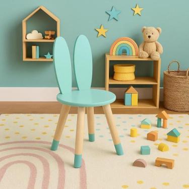 Imagem de Cadeira Infantil Orelha Coelho Pés em Madeira e Assento MDF Cor:Menta 
