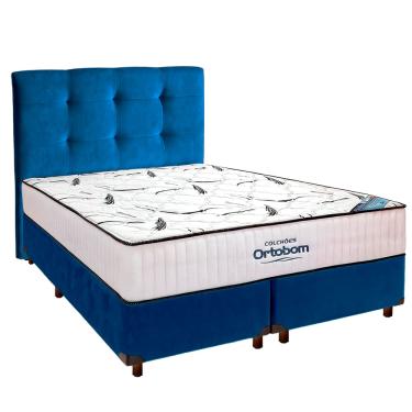 Imagem de Cama Box Com Colchão Queen High Foam Ortobom + Cabeceira Azul