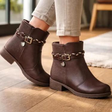Imagem de Bota Feminina Piccadilly Cano curto Salto Baixo Original, Cacau, 36