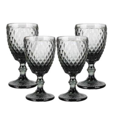 Imagem de Jogo 4 Taça De Vidro Bico De Abacaxi Cinza 340 Ml Agata Em Casa Tem