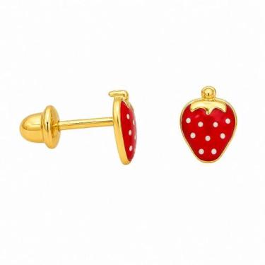 Imagem de Brinco em Ouro 18k Morango Esmaltado - Par com Tarracha Baby - Justino