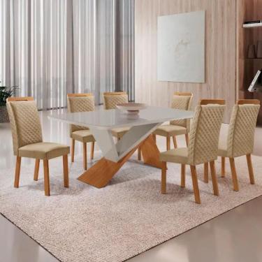 Imagem de Mesa de Jantar Yasmin 180cm Tampo MDF Vidro Canto Copo com 6 Cadeiras 