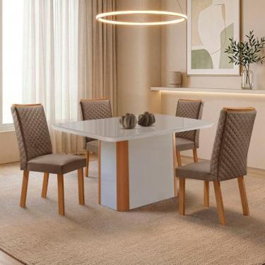 Imagem de Mesa de Jantar Isadora 120cm Tampo MDF e Vidro Canto Copo com 4 Cadeir