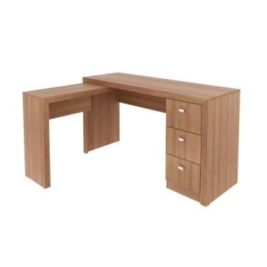 Imagem de Mesa para Escritório com Mesa de Apoio e 3 Gavetas ME4101 Amêndoa Tecn