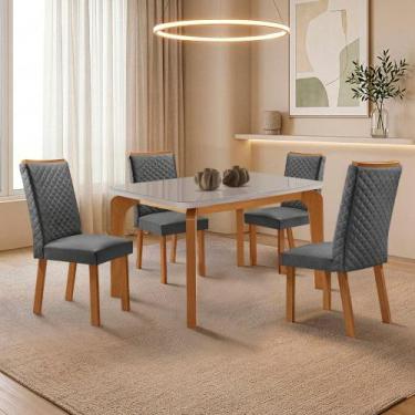 Imagem de Mesa de Jantar Liz 120cm Tampo MDF Vidro Canto Copo com 4 Cadeiras Lir