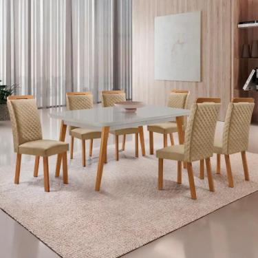 Imagem de Mesa de Jantar Copper 180cm Madeira Tampo Vidro Canto Copo com 6 Cadei