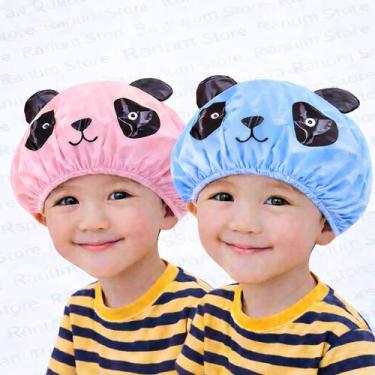 Imagem de Kit 2 Toucas de Banho Infantil com Cheirinho  PVC Reutilizável Panda -