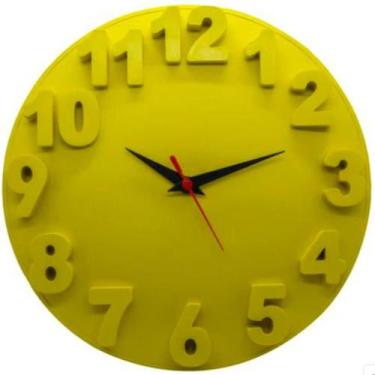 Imagem de Relógio de Parede Delta 3D Amarelo Plashome para Decoração Sala Cozinh