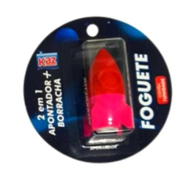 Imagem de Apontador 2 em 1 com Borracha Foguete - Kaz, Vermelho/Rosa