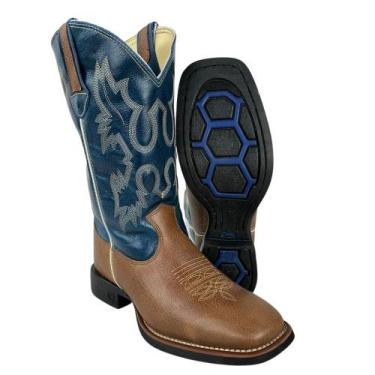 Imagem de Bota Texana Masculina Classic Bico Quadrado Couro Montana Boise Azul e
