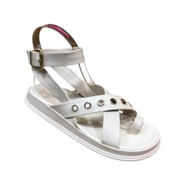 Imagem de Sandalia Moleca Feminina Papete Dedo FlatForm Confortável, Branco off,
