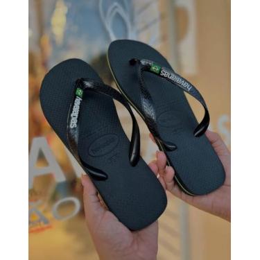 Imagem de Chinelo Sandália Havaianas Brasil Logo (original), Preto, 37/38