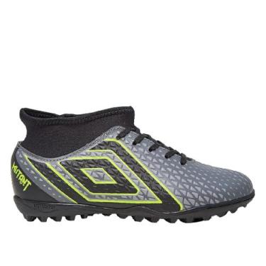 Imagem de Chuteira Society Umbro Mutant Jr - Grafite/Preto/Verde, 33, Cinza