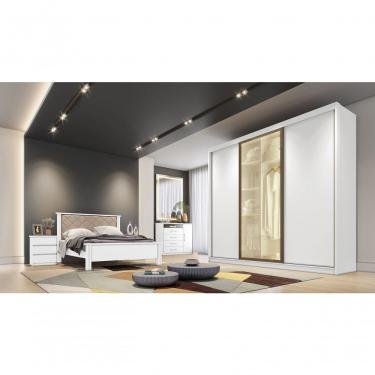 Imagem de Guarda Roupa Casal Diamond Glass 3 Portas de Bater 8 Gavetas MDF com Espelho e Porta Reflequita Neve Móveis Novo