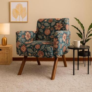 Imagem de Poltrona Decorativa Florida Estampada Suede Pé Madeira Cadeira - Fábri