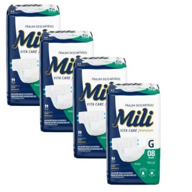 Imagem de Fralda Geriátrica Mili Vita Adulto Tamanho G - 4 Pacotes com 8 Unidade