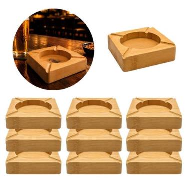 Imagem de Kit 12 Cinzeiros em Bambu Quadrado 9,5cm Resistente - Kehome