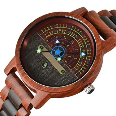 Imagem de Relógio de pulso masculino de madeira de quartzo, mostrador moderno, mostrador individualizado, mostrador de data, elegante e luminoso, presente masculino, marrom