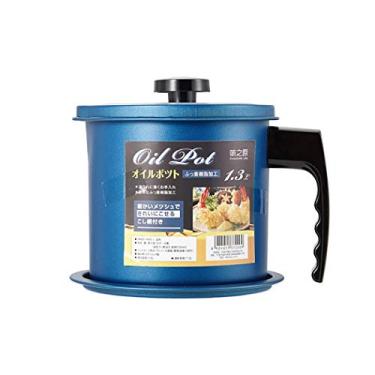 Imagem de Recipiente antiaderente para graxa de bacon com filtro de malha fina, lata de óleo de cozinha de ferro com bandeja removível para porta-copos para armazenamento de gordura na cozinha (1,3 litros, azul)