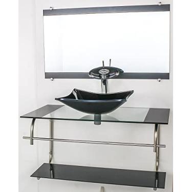 Imagem de GABINETE DE VIDRO PARA BANHEIRO INOX 80CM CUBA RETANGULAR PRETO