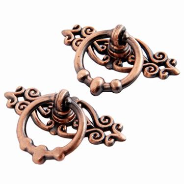 Imagem de 2 pcs gaveta anel anel maçaneta alças armário puxa hardware de móveis antique bronze vermelho bronze Único buraco 34mm liga de zinco YYDFPIIA (Color : Red)