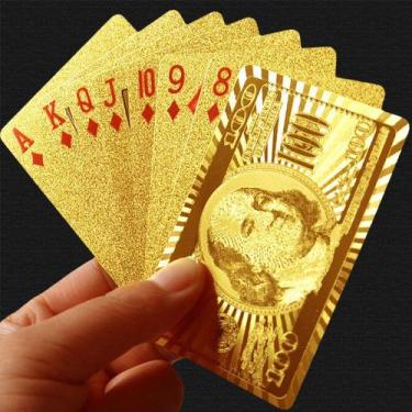 Imagem de Baralho Dourado Folha De Ouro 54 Cartas Jogos Poker Truco - Online