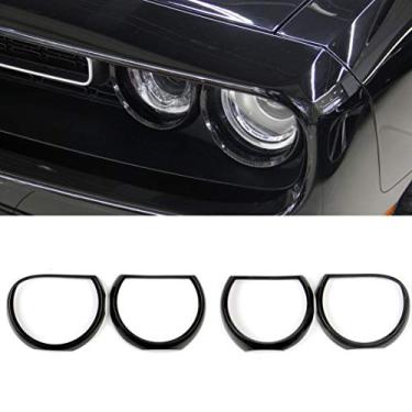 Imagem de Jstotrim Capas de farol para bisel Dodge Challenger Padrão de fibra de carbono Luz frontal Acessórios decorativos adequados para 2015-2019 Challenger