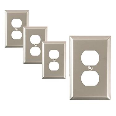 Imagem de Pacote com 4 capas para interruptor de tomada de parede da SleekLighting | Níquel acetinado decorativo | Variedade de estilos: Decoração/Duplex/Interruptor / & Combo | Tamanho: 1 gangue duplo