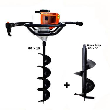 Imagem de KIT Perfurador de Solo Vulcan VPS520-S 2T 52CC 2,5HP com Broca 80x15cm + Broca Extra 80...