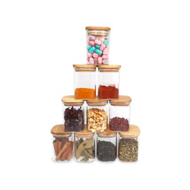 Imagem de Potes De Mantimentos Quad 200Ml C/Tampa Bambu - 10 Pçs